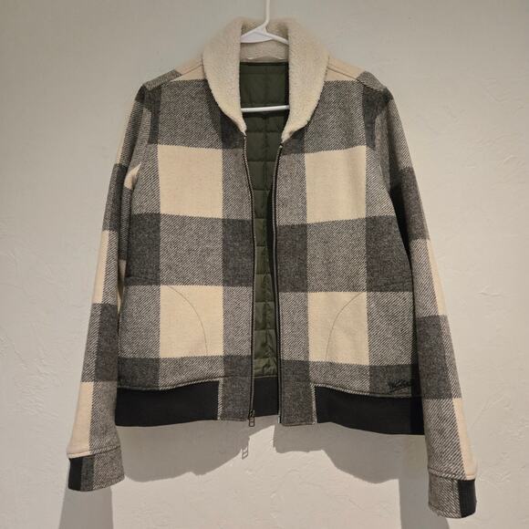 Woolrich Gray Buffalo Plaid Wool Blend Zip Front Insulated Bomber Jacket, Large - Picture 3 of 9